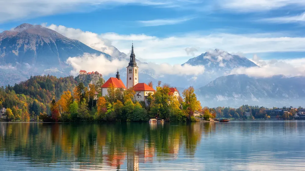 lake bled church slovenia.